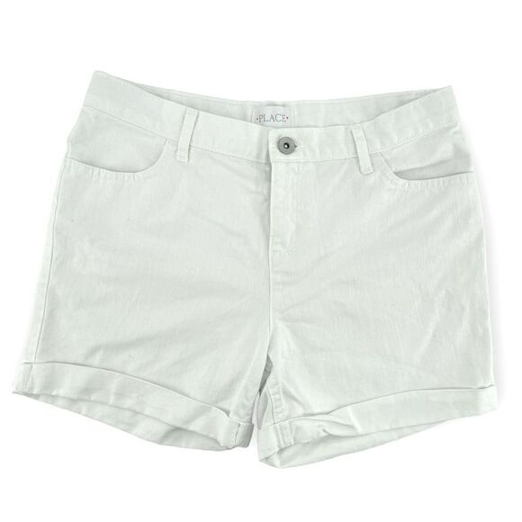 The Children’s Place Girl’s White Rolled Cuff Denim Shorts Size 14 - Picture 1 of 12